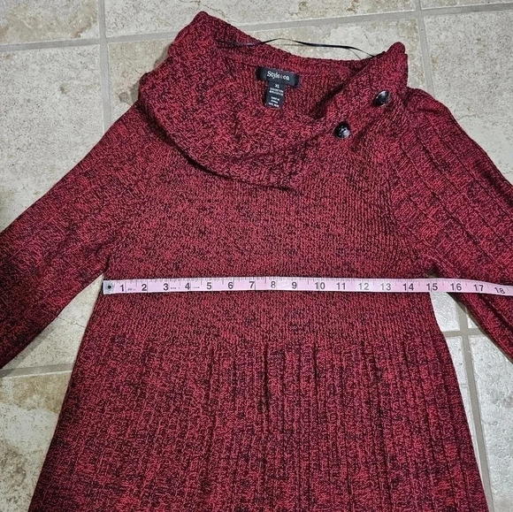 Style & Co Women’s XL Burgundy Cowl Neck Tunic Sweater Dress Pockets Cozy Fall - Picture 9 of 9